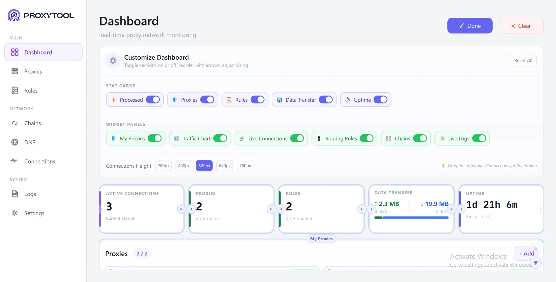 Dashboard Customize Mode