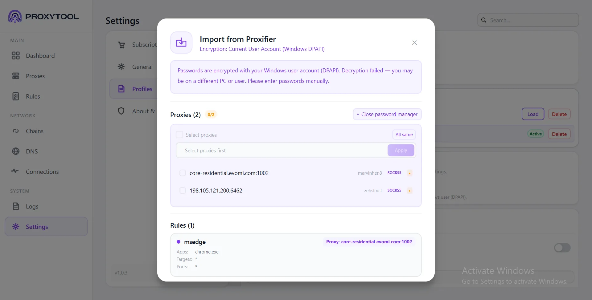 Password Manager — bulk-assign passwords when DPAPI decryption fails